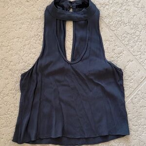 Olivaceous Navy Keyhole Blouse